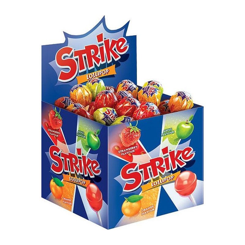 Košļājamās karameles uz kociņa «Strike», asorti 11g